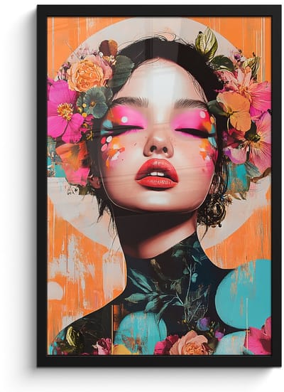Poster in lijst - Fotolijst 40x60 cm - Posters - Portret - Vrouw - Abstract - Bloemen - Posterlijst zwart - Decoratie - Wanddecoratie woonkamer - Muurdecoratie slaapkamer