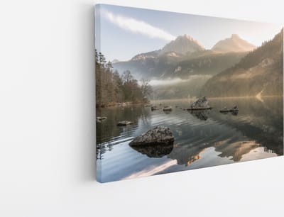 Saammp Canvas Schilderij -Mistig Landschap - Rotsen - Natuur - 30x20 - Foto op canvas - Wanddecoratie - Muurdecoratie Woonkamer - Slaapkamer decoratie - Canvas Print