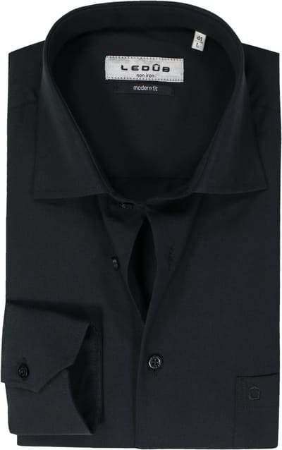 Ledub modern fit overhemd - zwart twill - Strijkvrij - Boordmaat: 48 (EU maat: 3XL)