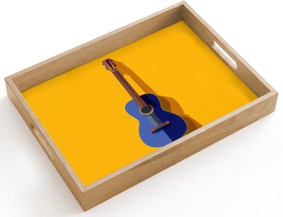 Dienblad hout 40x30 cm - Schootdienblad - Gitaar - Akoestisch - Minimalistisch - Geel - Borrelplank rechthoek - Plateau dienbladen