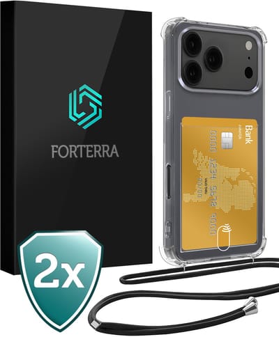 Hoesje Geschikt voor iPhone 17 Pro Pashouder Case Siliconen Hoes Met Koord - Hoes Geschikt voor iPhone 17 Pro Met Telefoonkoord Hoesje Back Cover Met Pasjeshouder - Transparant - 2 PACK