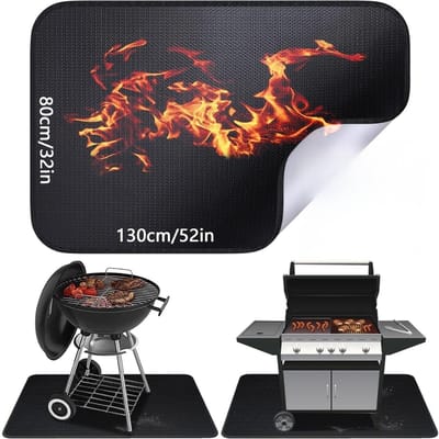 Famanu - Ondergrillmat voor buitengrill, grasbeschermingsmatten, mat voor binnenhaardvuur, vuurplaatsmat, oliebestendige waterdichte BBQ-beschermer voor terrassen, Heavy Duty, antiaanbaklaag 130 x 80 cm