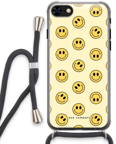 Case Company® - Hoesje met koord geschikt voor iPhone 8 hoesje met Koord - Smiley N°2 - Telefoonhoesje met Zwart Koord - Bescherming aan alle Kanten en Over de Schermrand