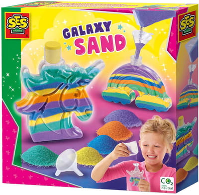 SES Creative - Galaxy - Zandkunst - Knutselen Meisje - Unicorn en Regenboog - 5 Kleuren en 1 Trechter - Vanaf 5 Jaar