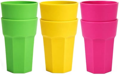 Plasticforte onbreekbare drinkglazen - 6x stuks - kunststof/plastic - mix van 3 kleuren - 520 ml - 13 cm
