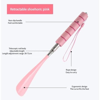 Rekbare Lange Schoenlepel 30cm-71cm Metalen Schoenlepel Zwangere Vrouw Ouderen Schoenlepel Niet Buigen Schoenspatel 1st roze