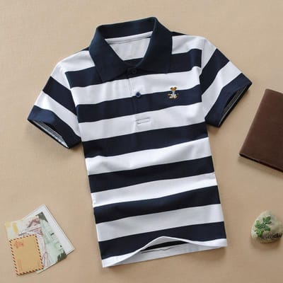 Jongens T-shirt met korte mouwen Poloshirt Puur katoen 1-12 jaar Shirt Medium en Large Kinderen Gestreept revers Katoenen T-shirt Zomer 90cm white
