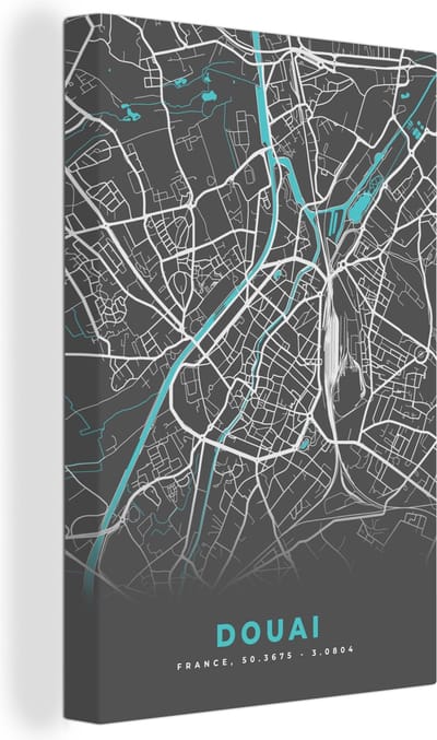 Canvas Schilderij Douai - Frankrijk - Plattegrond - Stad - Stadskaart - 20x30 cm - Wanddecoratie