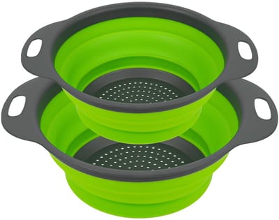 Opvouwbare Vergiet Set van 2 – Silicone Pasta- en Groentezeef, Milieuvriendelijk, Niet-Giftig, Gemakkelijk Schoon te Maken, Handige Zeef voor Keuken en Huishouden