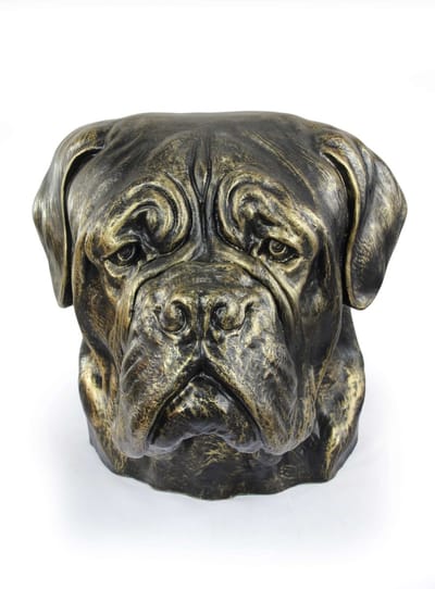Urn voor hondenas en tuinbeeld van Dogue de Bordeaux hoofd
