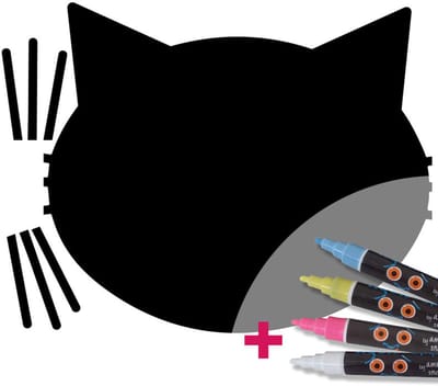 Schoolbordsticker - uitwisbare zelfklevende muurstickers - KATTENKOP + 4 VLOEIBARE KRIJTJES - 85x110cm