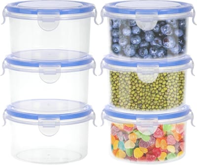6 Stuks 600ML Voedselopslag Tins met Deksel, Ronde Luchtdichte Plastic Bakken, Lekvrije Maaltijd Prep Dozen, Stapelbaar en Duurzaam