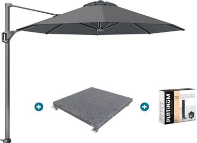 Platinum Voyager ronde zweefparasol T1 3 m. - Antraciet met voet en hoes