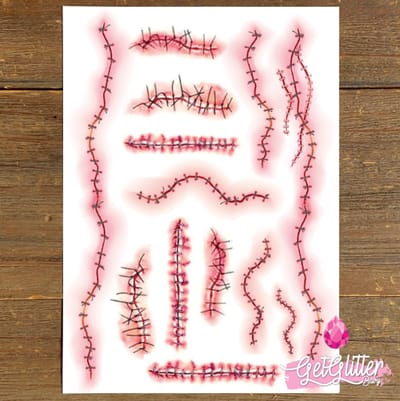 GetGlitterBaby® - Plak Tattoo Halloween Decoratie Versiering / Carnaval Schmink Make Up Plak Tattoos Bloed / Tijdelijke Tattoo / Nep Tatoeage - Hechtingen