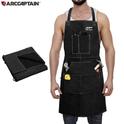 ARCCAPTAIN Lasvoorschort Wasbaar Warmte-isolatie Rundleer Lasvoorschort Solderen Beschermkleding Smid XXXL black