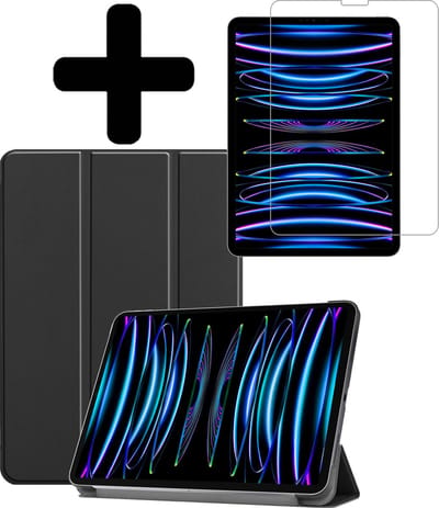 Hoes - Geschikt voor Apple iPad Pro (2022) - 11 inch - 4e generatie - Met Screenprotector - Trifold Bookcase - Hard Cover - Hardcover Book Case - Tablet Hoesje - Zwart