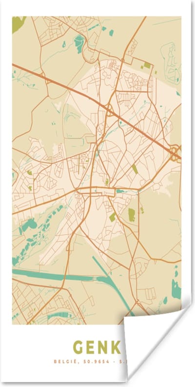 Poster Kaart - Genk - Stadskaart - Vintage - Plattegrond - 80x160 cm
