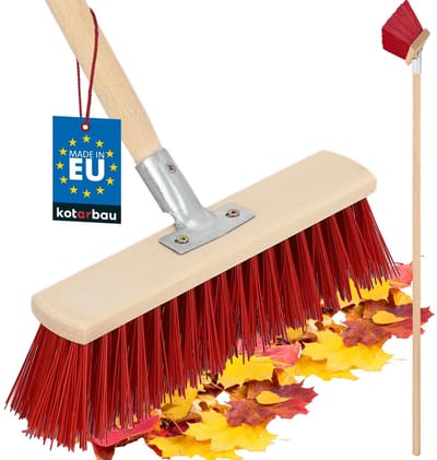 KOTARBAU® Bezemkop, Straatbezem, 33 cm, Veegbezem, Buitenbezem, Harde Nylonborstels, Tuinbezem, Stevige Straatbezem, Harde Bezem voor Buiten, met Steel, Hout, PVC