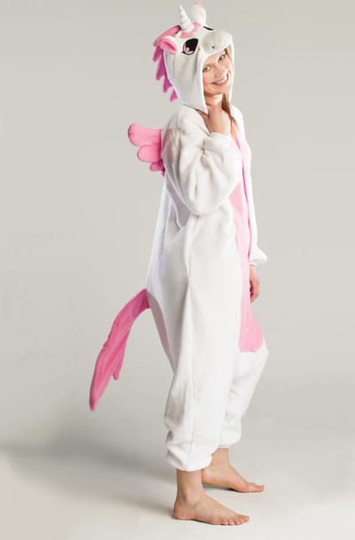 KIMU® Onesie Wit Roze Pegasus Pak - Maat XS-S of 152-158 - Eenhoornpak Kostuum Eenhoorn Unicorn - Jumpsuit Huispak Dierenpak Pyjama Dames Heren Festival