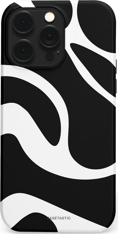 Casetastic Hoesje Geschikt voor Apple iPhone 14 Pro Max Magsafe - Stijlvolle Beschermende Duo-layer Case - Zwart Wit Golven