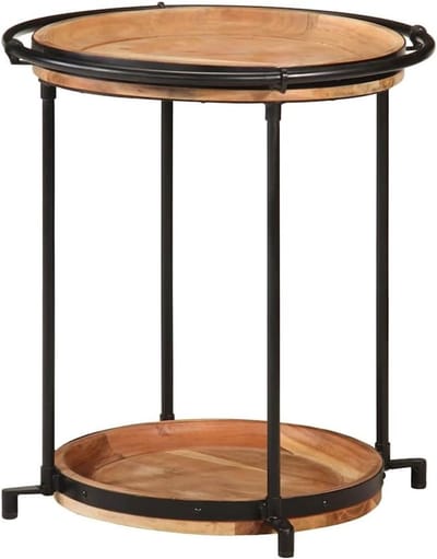 Bijzettafel Rond - Accenttafel Nachtkastje - Woonkamer Decoratie - Massief Acaciahout Frame - Ø55x60 cm - Bruin