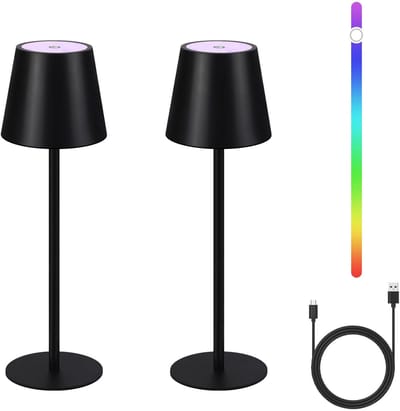 NETTLIFE Tafellamp Oplaadbaar - RGB - Touch dimbaar - Zwart - 2W - Metaal - LED USB buitenlamp - IP54 - Draadloos Bureaulamp - 37.5cm - 2 stuks