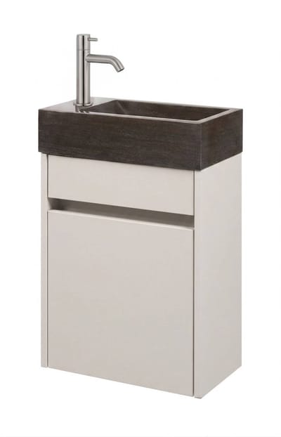 Saqu Florence fonteinmeubel kiezel grijs incl. natuurstenen fontein en rvs-look kraan links