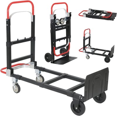 Opvouwbare 2-in-1 Verstelbare Steekwagen - 272 kg Capaciteit, Aluminium Transportwagen met Rubberen Wielen