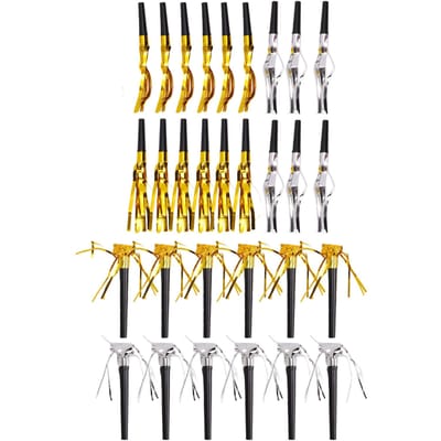 30PCS Soufflets de Fête Klaxons de Fête à Franges Métalliques Sifflets Bruits Cadeaux de Fête pour Adultes Anniversaire Remise des Diplômes Or
