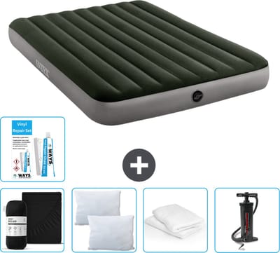 Intex Luchtbed - 2-Persoons - 152 x 203 x 25 cm - Groen - Inclusief Hoeslaken - Kussen - Pomp - Reparatieset en Kussenbeschermer