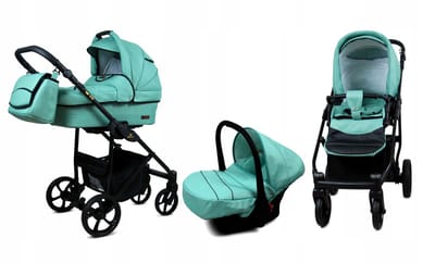 BabyLux® Kinderwagen 3in1 – AIR - SAGE - Opklapbare Wandelwagen incl. Reiswieg, Multifunctionele Buggy Sportstoel, Autostoel - Combi-kinderwagen met Luiertas, Regenhoes, Klamboe, Bekerhouder, etc.