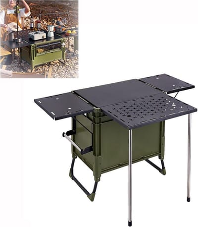 Camping Tafel - Opvouwbare Keuken - Buiten Koken - Met Opbergvakken - 60L Capaciteit - Groen
