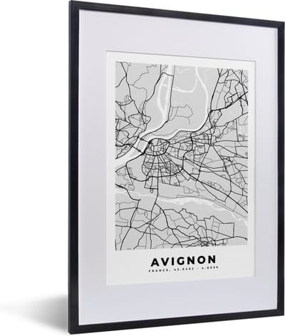 Fotolijst incl. Poster - Frankrijk - Plattegrond - Kaart - Avignon - Stadskaart - 30x40 cm - Posterlijst