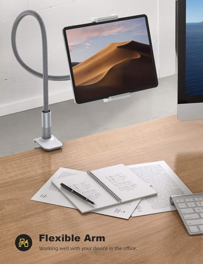 Zwanenhals tablet houder, Universele tablet standaard - 360 Flexibele Lazy Arm houder klem montage beugel bed voor 4.7~10.5 "iPad Air Pro mini, Samsung Tab, iPhone, meer apparaten - Grijs