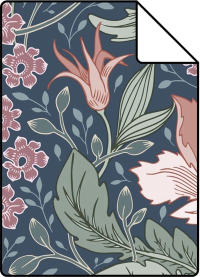 Proefstaal ESTAhome behang vintage bloemen in art nouveau stijl blauw, groen en terracotta roze - 26.5 x 21 cm - 131083-S