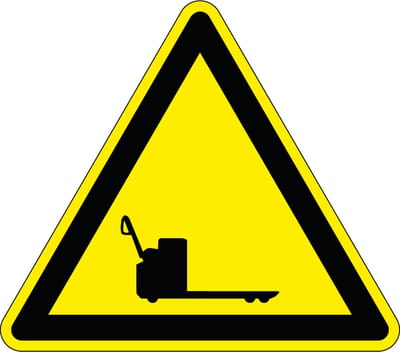 Pas op elektrische palletwagens sticker 25 mm - 10 stuks per kaart