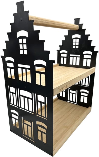 UNUS® Etagère decoratieve met 2 lagen en handvat zwart theehuis