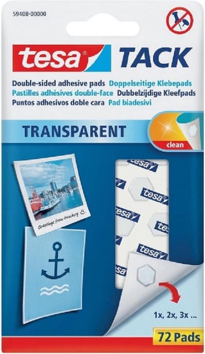 Tesa Tack plakrondjes/pads - 216x stuks - Zelfklevend/dubbelzijdig tape - Plakrondjes/pads voor o.a. foto's, tekeningen en kaarten