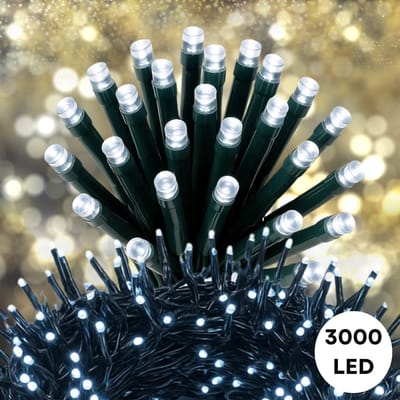 Cheqo® Kerstverlichting - Kerstlampjes - Kerstboomverlichting - 3000 LED - Wit Licht - Koelwit - Verlichte Lengte 3900 CM - Lichtfuncties - Automatische Timer - Binnen en Buiten - IP44 Adapter - Geheugenfunctie - Clusterverlichting