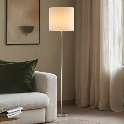 Lindby - vloerlamp - 1licht - Stof, metaal - H: 167 cm - E27 - wit, nikkel gesatineerd