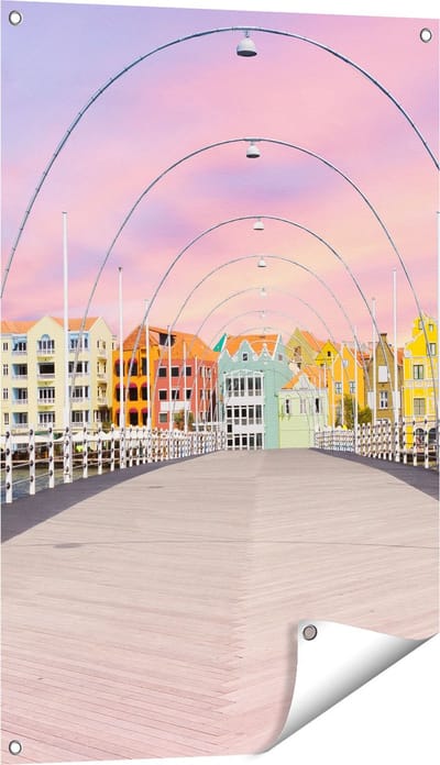 Gards Tuinposter Willemstad Gekleurde Huisjes in Cura�ao - 60x90 cm - Tuindoek - Tuindecoratie - Wanddecoratie buiten - Tuinschilderij