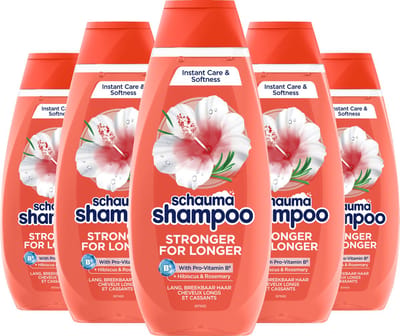 Schauma Shampoo Stronger for Longer - Haarverzorging - Versterkt en geeft Veerkracht - Hibiscusextract - Voor Lang en Breekbaar Haar - Voordeelverpakking - 5x 400ml