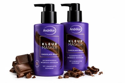 Andrélon Kleurmasker Chocolade Bruin 2x200ml – Voordeelpak – Haarmasker voor Bruin & Gekleurd Haar – Kleuropfrisser + Intensieve Verzorging