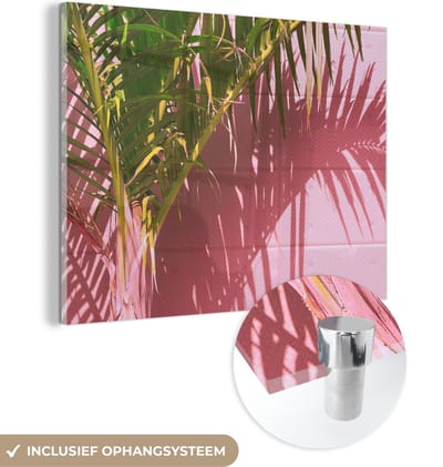MuchoWow® Glasschilderij 40x30 cm - Schilderij acrylglas - Plant - Zomer - Tropisch - Roze - Foto op glas - Schilderijen