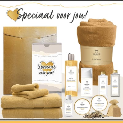 Geschenkset “Speciaal voor jou!” - 13 producten - 2000 gram | Triomf Original Geel - Giftset voor haar Cadeau Valentijnsdag Luxe wellness cadeaubox Vrouw Ik hou van jou Cadeaupakket Kerst Geschenk Moeder Verjaardag Gift Set Valentijn Vriendin Geel