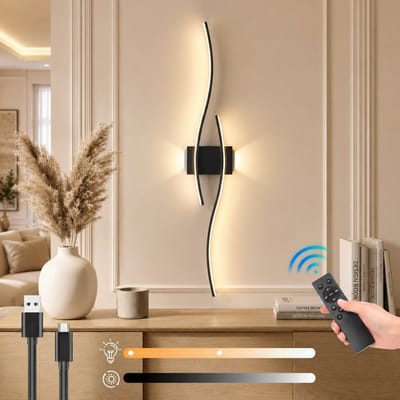 MUPOO Draadloze Wandlamp Binnen Oplaadbaar (1 Stuk)-Timer & Geheugenfunctie -Nachtlichtmodus &Dimbaar- Afstandsbediening- Wandlampen voor Woonkamer & Slaapkamer-verlichting voor Trap&Gang -zwart