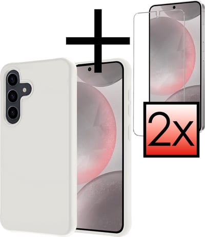 Hoesje - Met 2x Screenprotector - Geschikt voor Samsung Galaxy S24 - Sterk & Shockproof - Back Cover - Siliconen Case - Telefoon Hoes - Wit