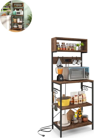 Magnetronkast - Keukenkast - Keukenrek Staand - Ovenkast - Rek - 60L x 42B x 153H cm - Organizers - Dubbele Draagplank - Aanrecht Organiser