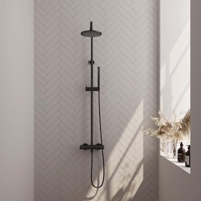 Brauer Black Carving Opbouw Thermostatische Regendoucheset - Hoofddouche 20 cm - Staafhanddouche - Doucheslang - Mat Zwart