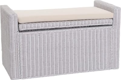 Opbergkist M92, commode bank garderobe bank, kussen Kubu rotan 88cm ~ wit